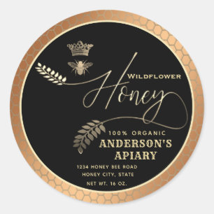 Pegatina Redonda Abeja reina de escritura de miel moderna