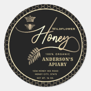 Pegatina Redonda Abeja reina de escritura de miel moderna
