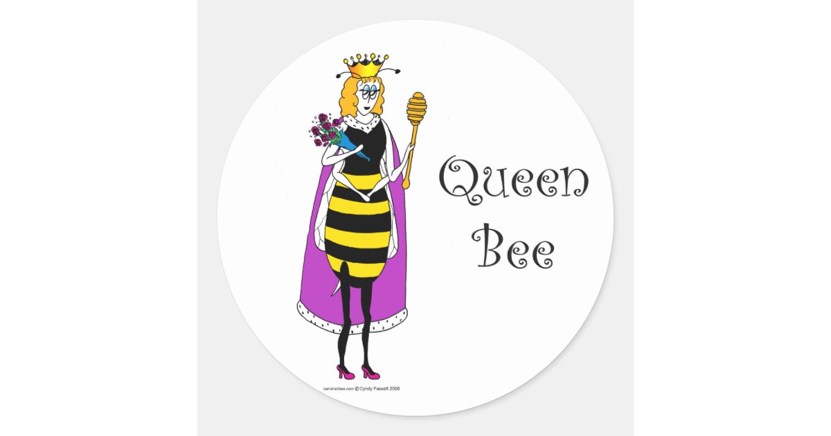Pegatina Redonda Abeja Reina Linda Del Dibujo Animado Zazzlees