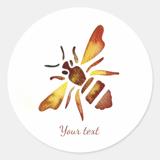 Pegatina Redonda Abeja rústica personalizada marrón amarillento ant (Anverso)