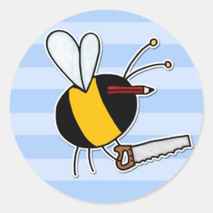 Pegatina Redonda abeja trabajadora - carpintero
