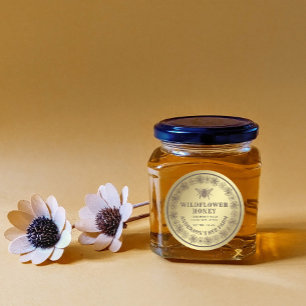 Pegatina Redonda Abeja vintage dorada