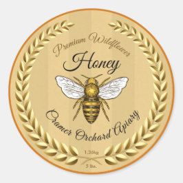Pegatina Redonda Abeja y Garland Amber Honey