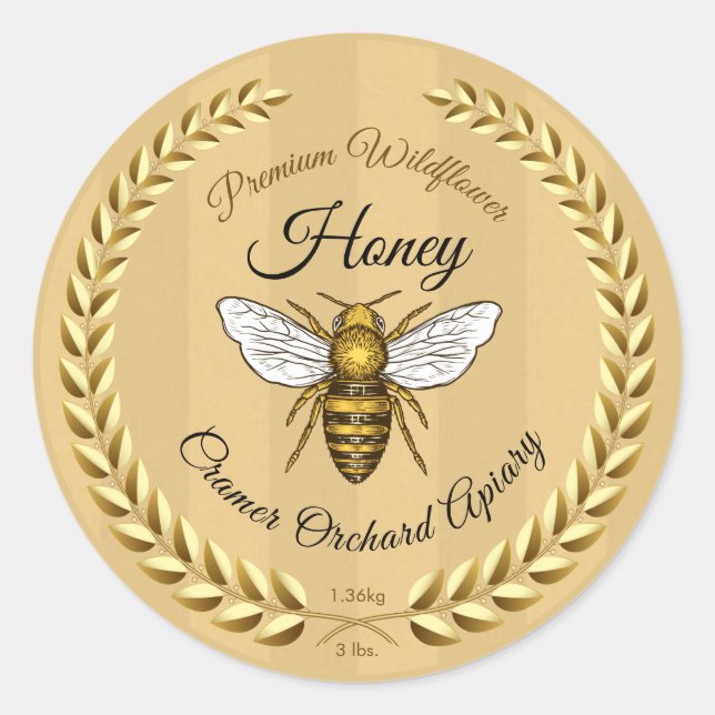 Pegatina Redonda Abeja y Garland Gold Strike Honey Jar (Anverso)