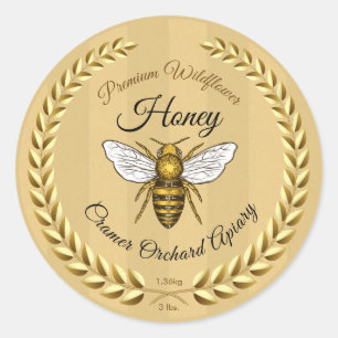 Pegatina Redonda Abeja y Garland Gold Strike Honey Jar