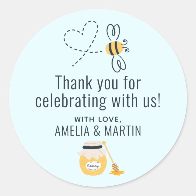 Pegatina Redonda Abeja y Pota de miel Gracias (Anverso)