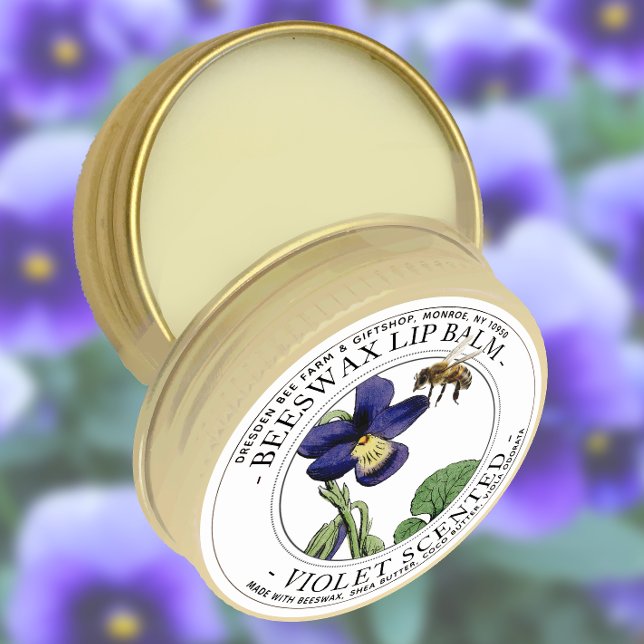 Pegatina Redonda Abeja y Viola Odorata violeta balm (Subido por el creador)