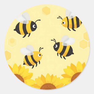 Pegatina Redonda Abejas Bombardas Lindas Patrón de Panal de Miel de