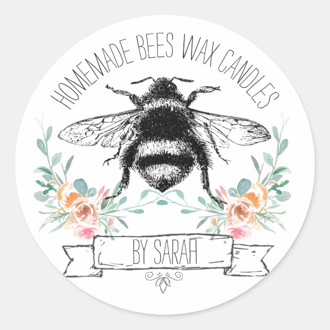 Pegatina Redonda Abejas caseras extravagantes Velas de cera (Anverso)