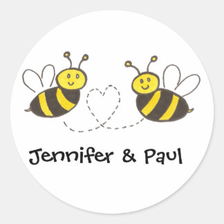 Pegatina Redonda Abejas con corazón con nombres personalizados