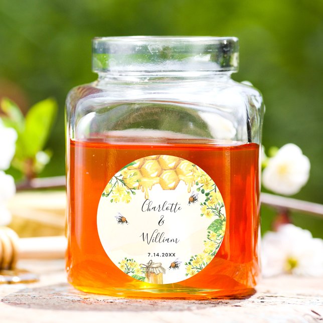 Pegatina Redonda Abejas de burbujas boda de flores amarillas (Subido por el creador)