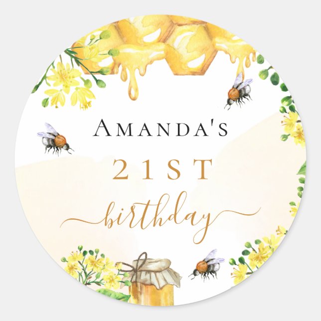 Pegatina Redonda Abejas de burbujas de cumpleaños floraciones amari (Anverso)