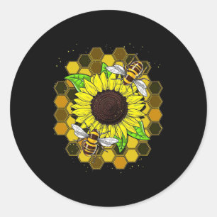 Pegatina Redonda Abejas de girasol hippie