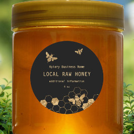 Pegatina Redonda Abejas De Miel Negra Y Oro Modernas