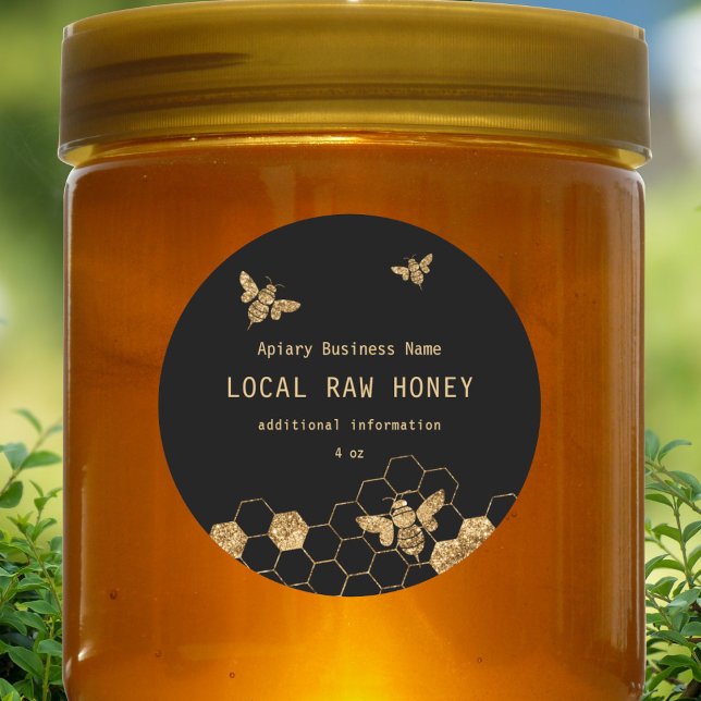 Pegatina Redonda Abejas De Miel Negra Y Oro Modernas (Subido por el creador)