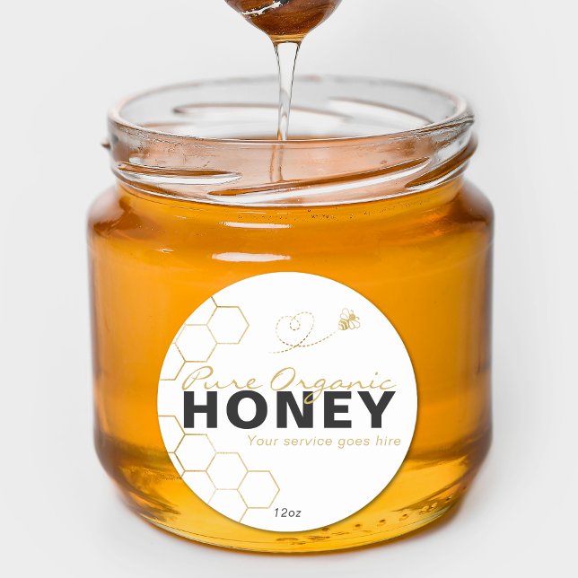Pegatina Redonda Abejas de oro de miel modernas (Modern Honey Gold Bees Honeycomb Classic Round Sticker)