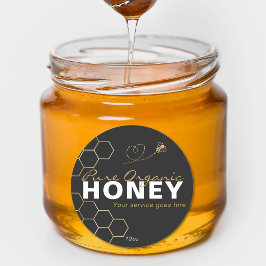 Pegatina Redonda Abejas de oro de miel modernas de abeja negro