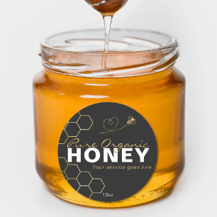 Pegatina Redonda Abejas de oro de miel modernas de abeja negro