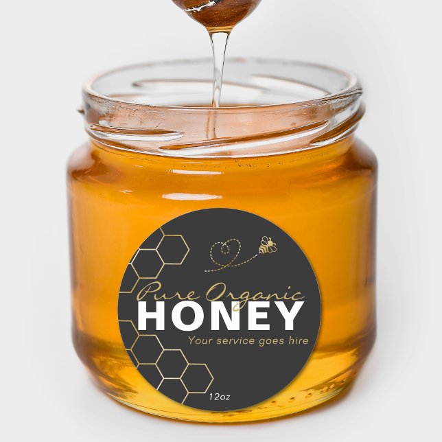Pegatina Redonda Abejas de oro de miel modernas de abeja negro (Modern Honey Gold Bees Honeycomb Black Classic Round Sticker)