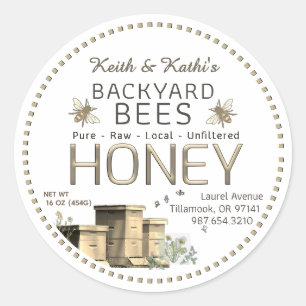Pegatina Redonda Abejas de patio trasero y jardincito de abejas