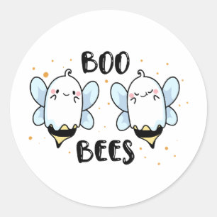 Pegatina Redonda Abejas Fantasmas Lindas - Halloween Divertido en b