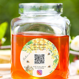 Pegatina Redonda Abejas torrenciales amarillas floridas negocios me