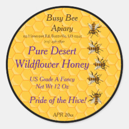 Pegatina Redonda Abejas y abejas con anillo de fondo negro