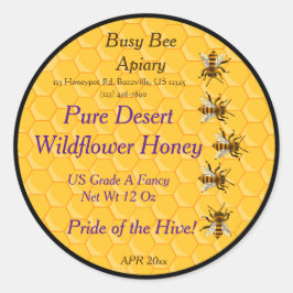 Pegatina Redonda Abejas y abejas con anillo de fondo negro