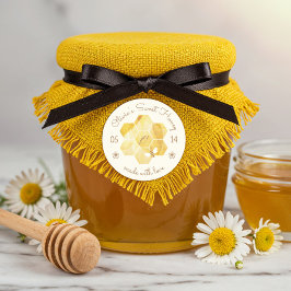 Pegatina Redonda Abejas y flores florecientes Abeja de miel elegant