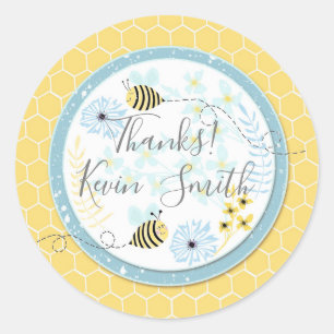 Pegatina Redonda abejorros personalizados sobre un fondo azul, amar