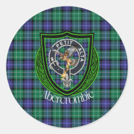 Pegatina Redonda Abercrombie Scottish Clan Tartan & Escudo
