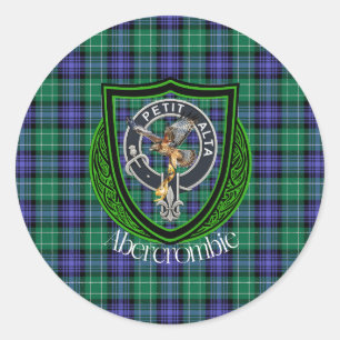 Pegatina Redonda Abercrombie Scottish Clan Tartan & Escudo