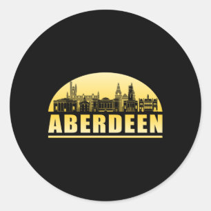 Pegatina Redonda Aberdeen City Cityscape Skyline Funny Gift Idea
