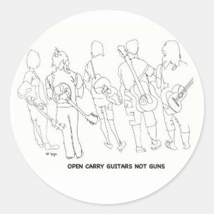 Pegatina Redonda abierto lleve los armas de las guitarras no