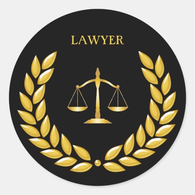 Pegatina Redonda Abogado de la Balanza de Oro de la Justicia sobre  (Anverso)