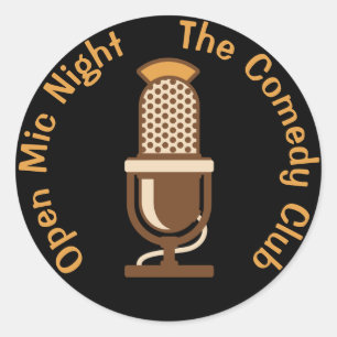 Pegatina Redonda Abra la noche del Mic modificada para requisitos