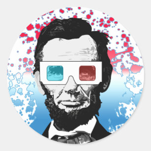 Pegatina Redonda Abraham Lincoln - 3D