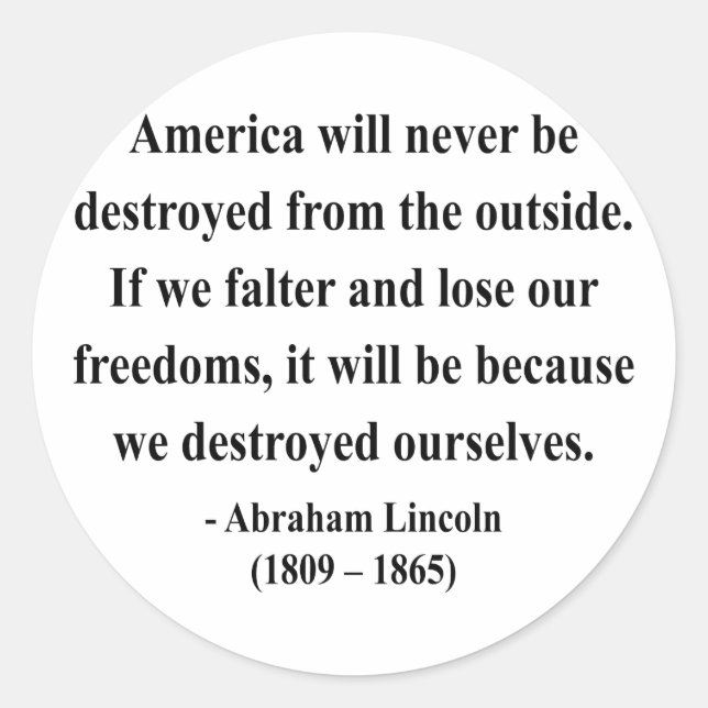 Pegatina Redonda Abraham Lincoln Cita 1a (Anverso)