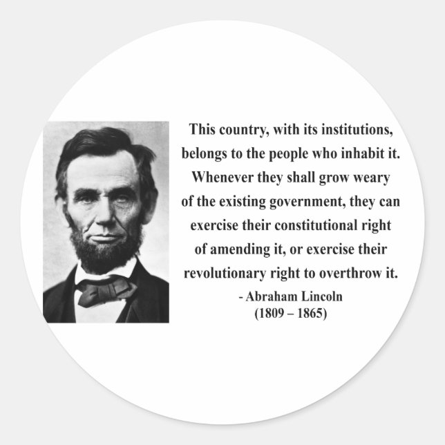 Pegatina Redonda Abraham Lincoln Cita 9b (Anverso)