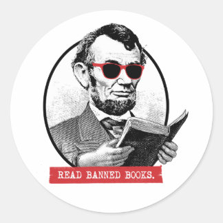 Pegatina Redonda Abraham Lincoln Lee libros prohibidos