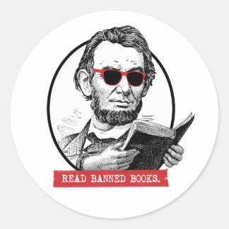 Pegatina Redonda Abraham Lincoln Lee libros prohibidos