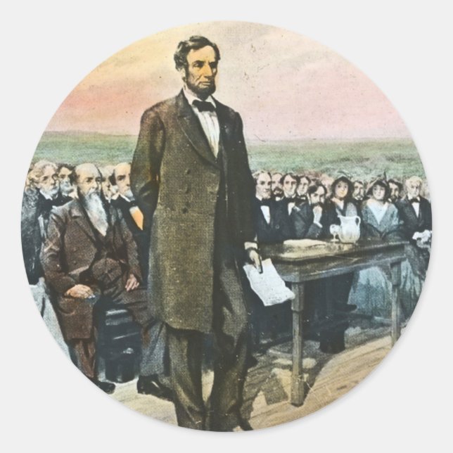 Pegatina Redonda Abraham Lincoln recita la vena de la dirección de  (Anverso)
