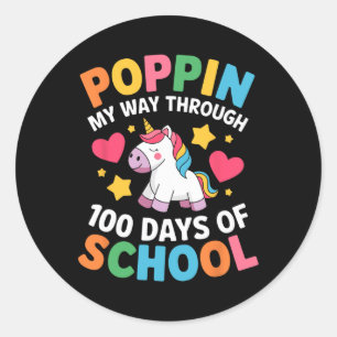 Pegatina Redonda Abrar mi camino a través de 100 días de diversión 