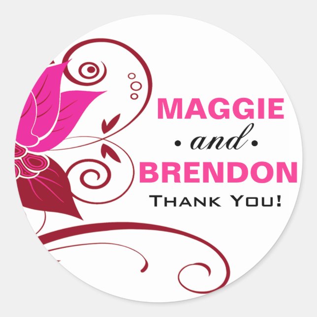 Pegatina Redonda Abraxas Abstract Floral Gracias bueyes fuschia (Anverso)