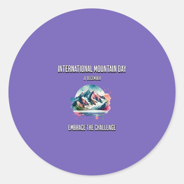 Pegatina Redonda Abraza el desafío. Día Internacional de las Montañ (Anverso)