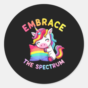 Pegatina Redonda Abraza la conciencia del autismo del unicornio del