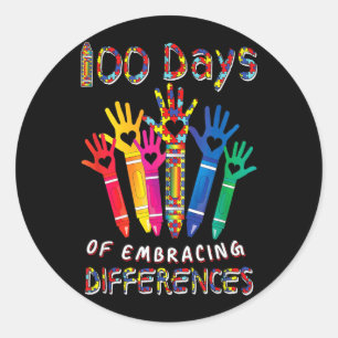 Pegatina Redonda Abraza las diferencias 100 días de conciencia Au