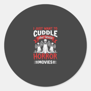 Pegatina Redonda Abraza y mira películas de terror Esqueleto Hallow
