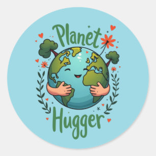 Pegatina Redonda Abrazador de planetas - Día de la Tierra Ecológico