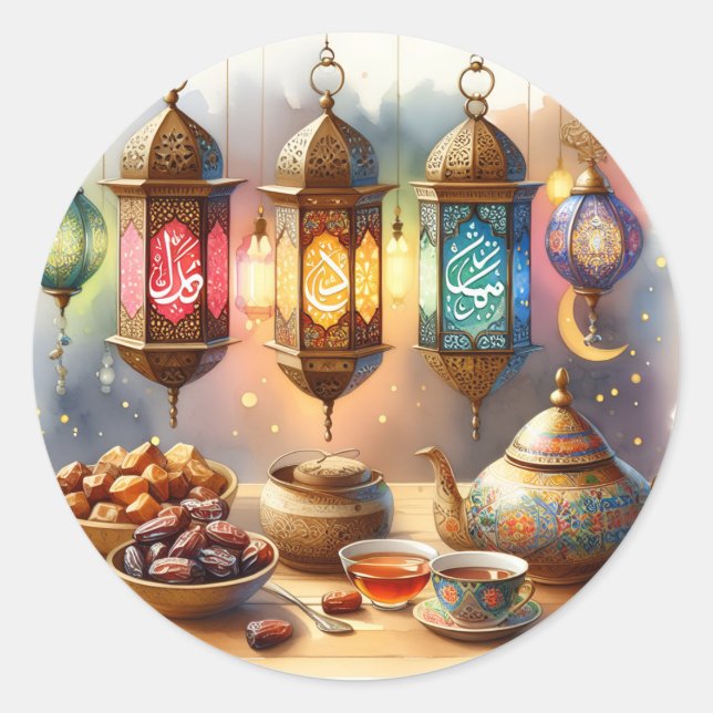 Pegatina Redonda Abrazar el espíritu del Ramadán (Anverso)